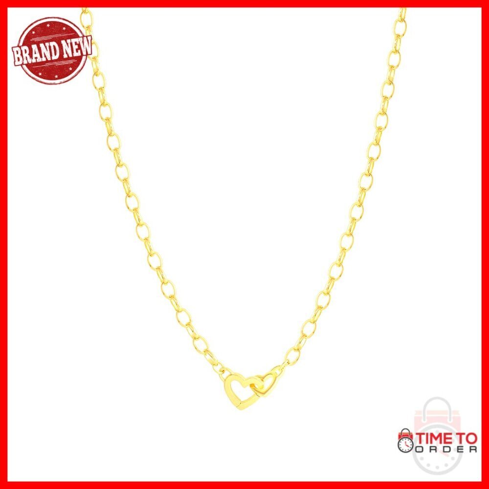 18K Gold Plated Heart Necklace 16.5" Cable Chain Hinge Closure